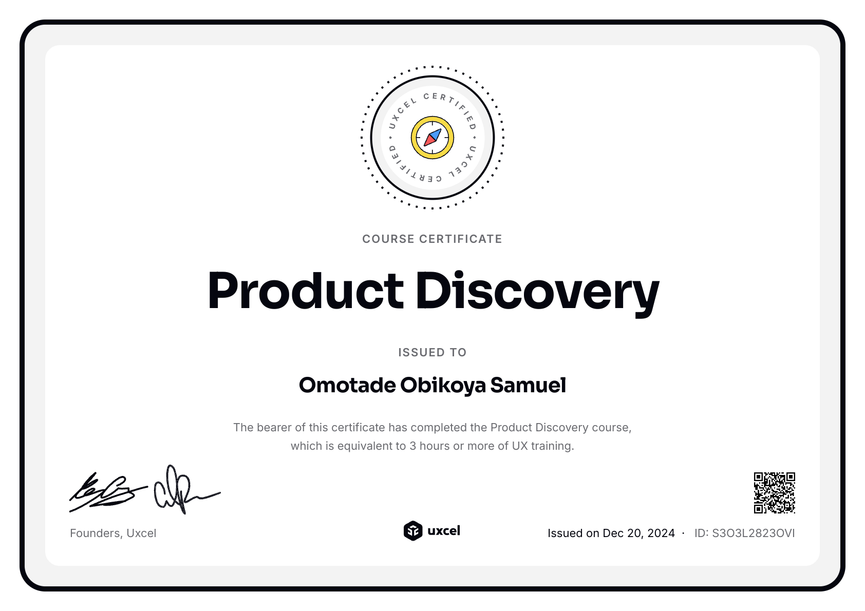OMotade Obikoya Samuel's certificate